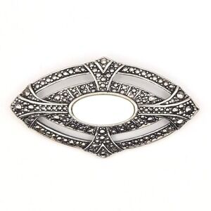 Avon‎ Victorian Elegance Style Oval Brooch Pin Mother of Pearl Faux Marcasite